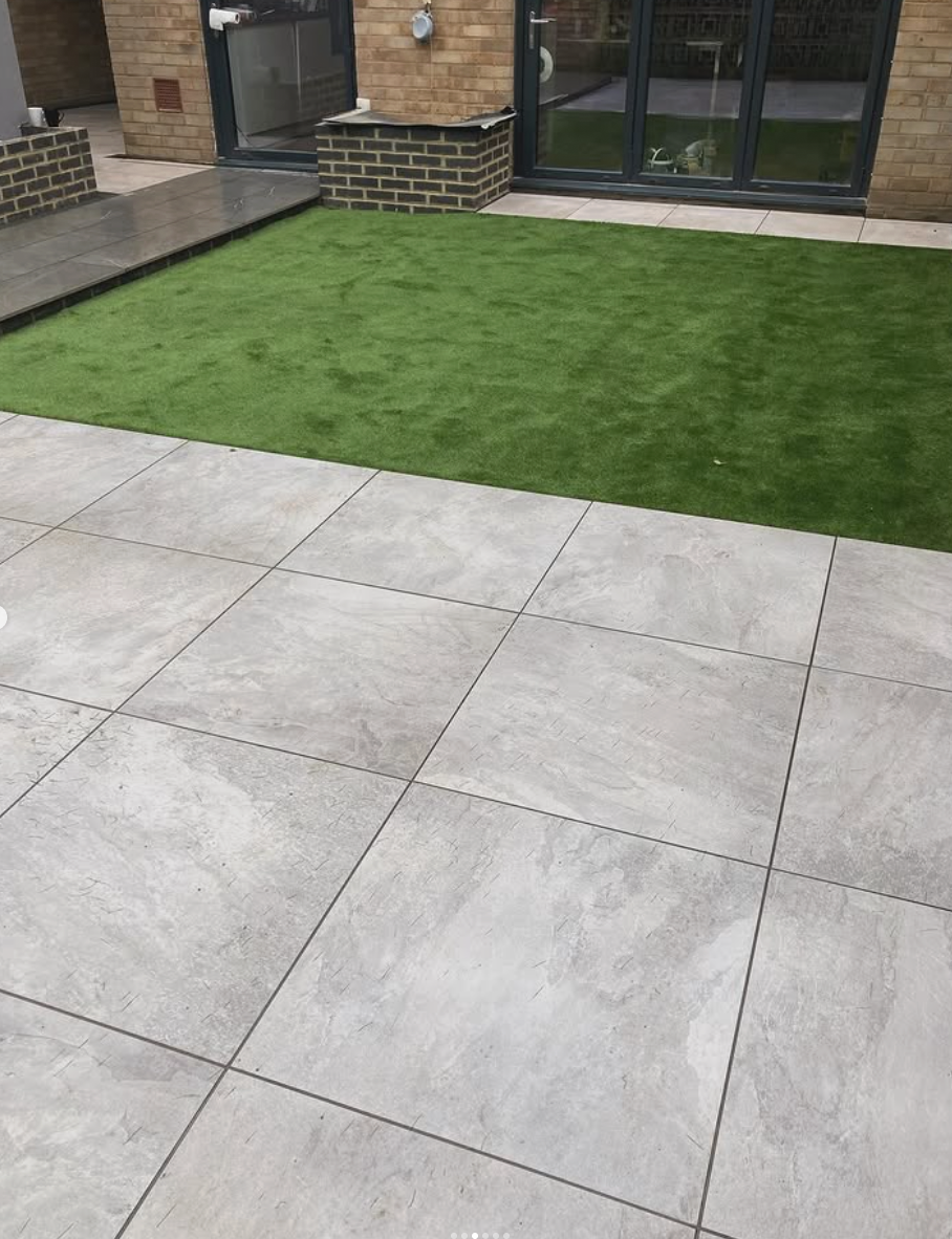 patios2 Image shows a newly laid patios and artificial turf. Image depicts patios Hertfordshire